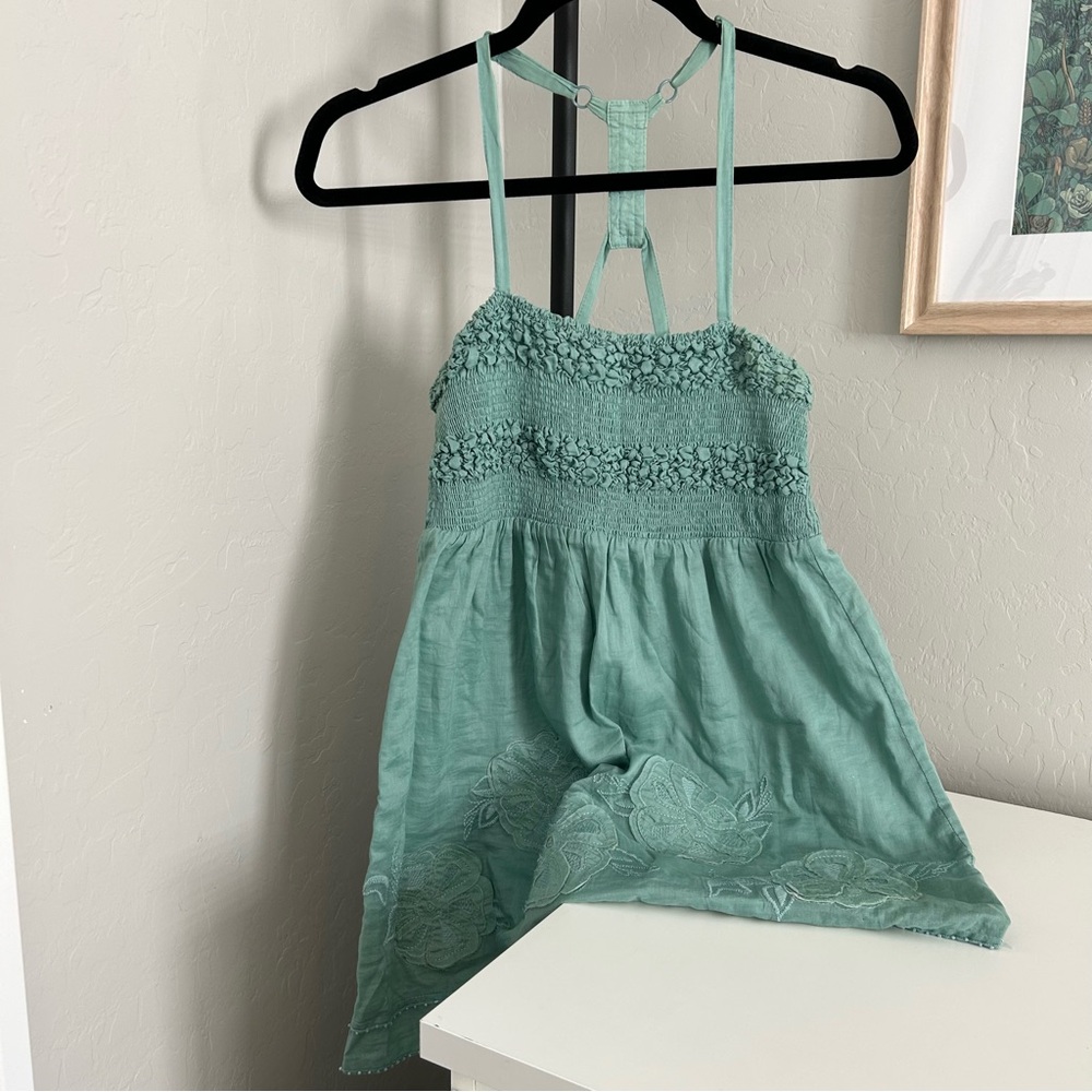 Forever 21 Teal Smocked Dress Size Small | Embroidered Greenish Blue Floral